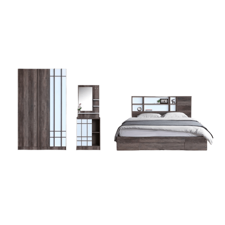 ชุดห้องนอน + ที่นอนสปริง 5 ฟุต WISDOM DESIGN FURNITURE รุ่น NANA-S สี มอคค่า/ขาว ลิ้นชักท้ายเตียง_0